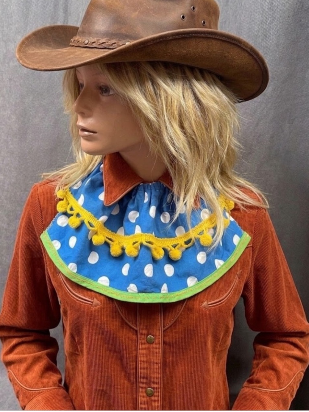 Vintage Polka dot jabot with pompom trim